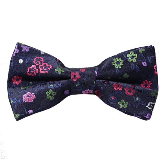 Dark Blue Bow Tie with Flowers