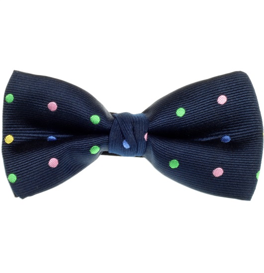 Blue Bow Tie with Multicolor Dots