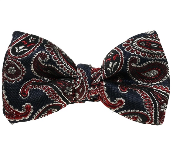 Dark Blue Baby's Bow Tie with Garnet Paisley