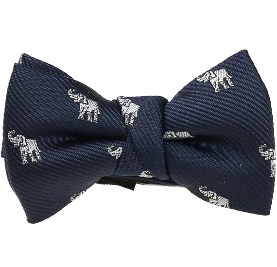 Dark Blue Baby's Bow Tie with White Elephants