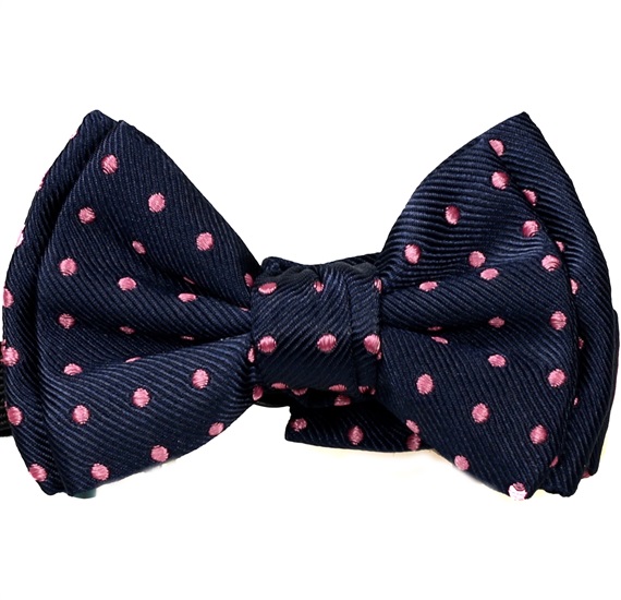 Dark Blue Baby's Bow Tie with Fuchsia Dots