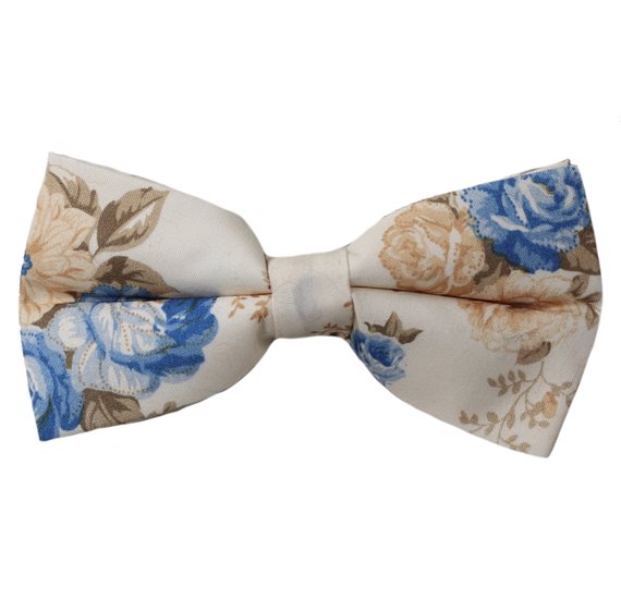 Beige Bow Tie with Blue and Camel Flowers