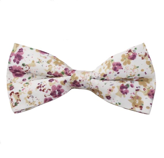 Beige Bow Tie with Lilac Flowers