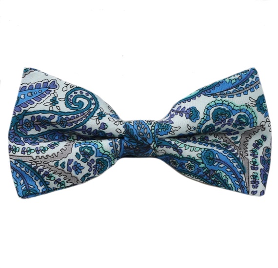 White Bow Tie with Turquoise Cashmere