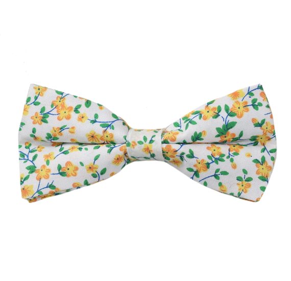 White Bow Tie with Yellow Flowers