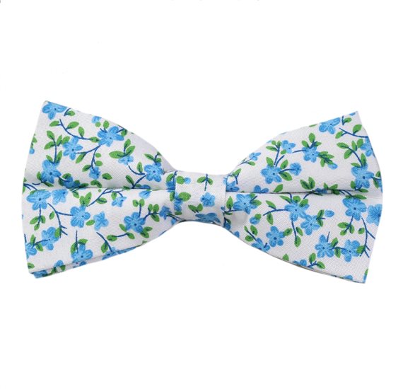 White Bow Tie with Blue Flowers