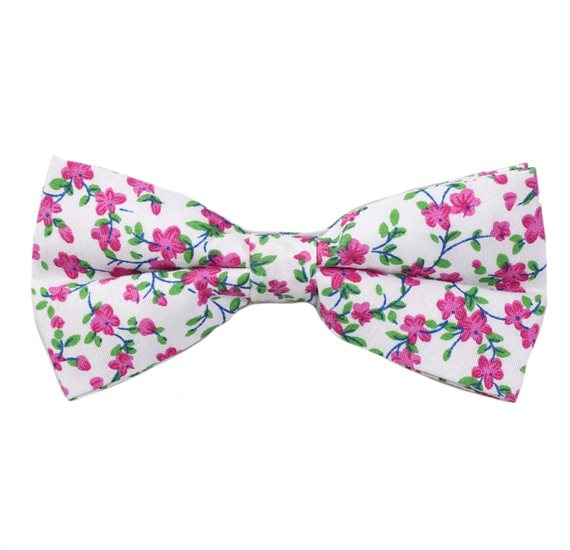 White Bow Tie with Fuchsia Flowers