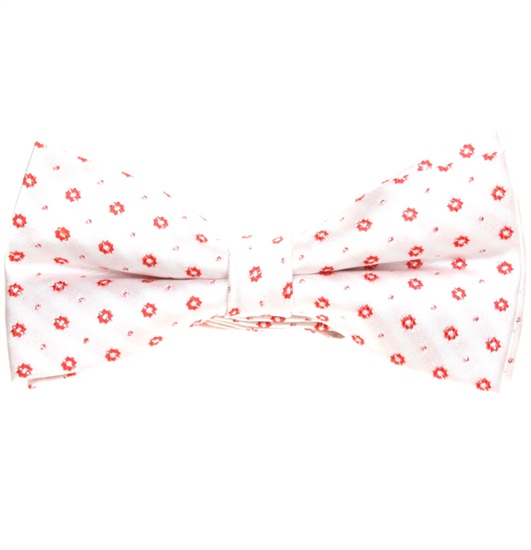 White Bow Tie with Red Daisies
