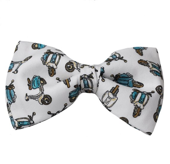 White Bow Tie with Turquoise Scooter