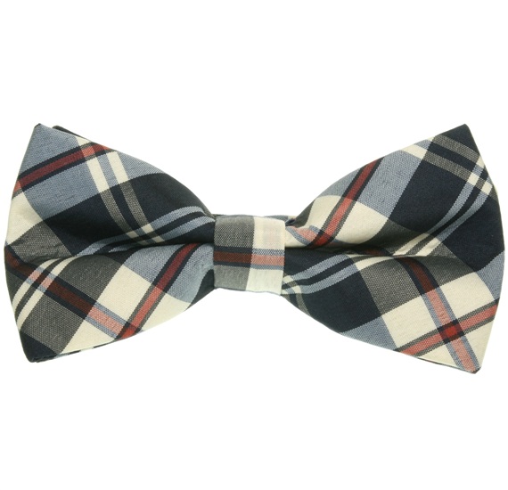 Blue and Beige Tartan Bow Tie