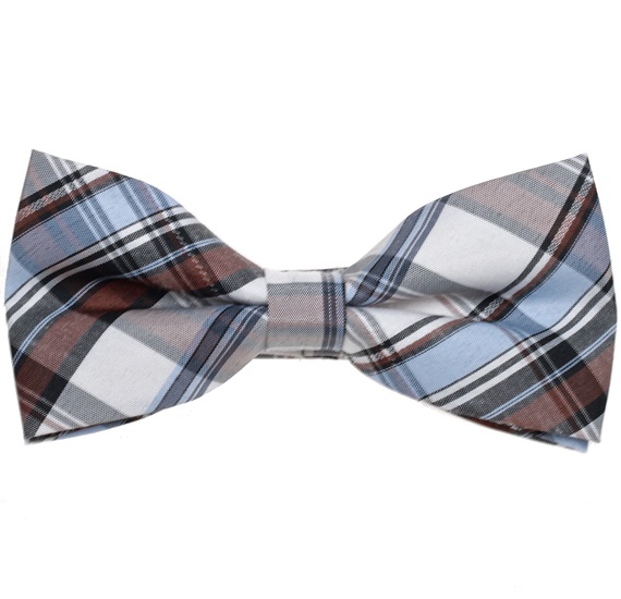 Sky Blue and Brown Tartan Bow Tie