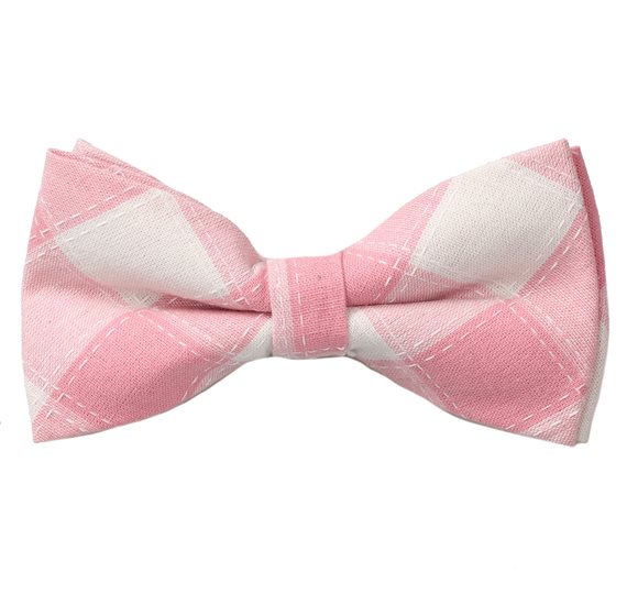 Light Pink and Beige Checks Bow Tie