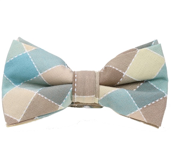 Beige and Sea Green Tartan Bow Tie