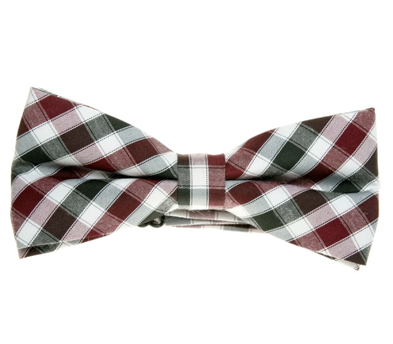 Black,White and Bordeaux Vichy Checks Bow Tie