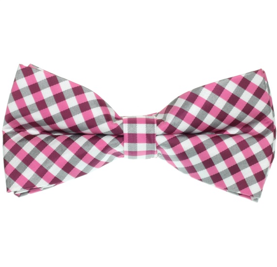 Fuchsia, Black and White Vichy Checks Bow Tie