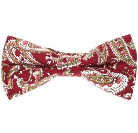 Garnet Bow Tie with Green and Beige Cashmere