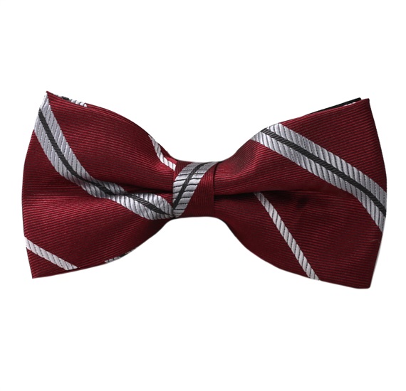 Garnet Bow Tie with Grey Stripes