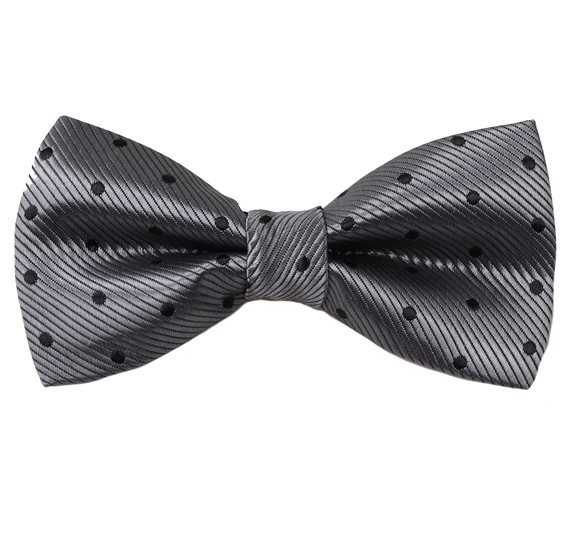 Grey Bow Tie with Black Dots