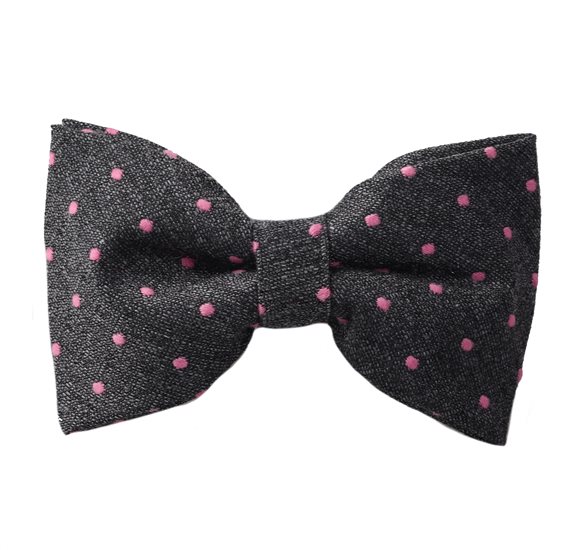 Grey Bow Tie with Pink Dots