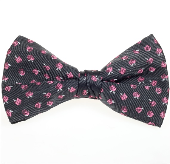Dark Grey Bow Tie with Fuchsia Roses