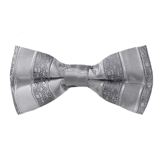 Pearl Grey Bow Tie with Brocade Stripes