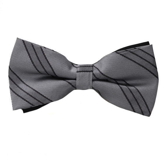 Grey Bow Tie with Black Stripes