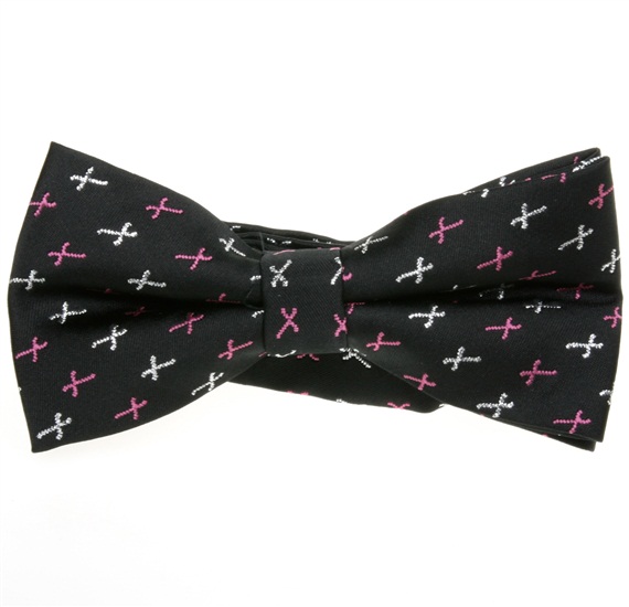 Black Bow Tie with Silver and Pink Cross