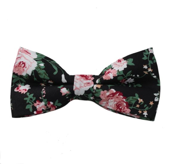 Black Bow Tie with Pink Flowers