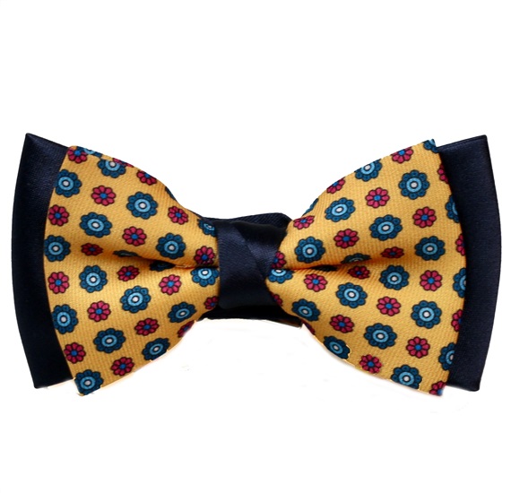 Boy's Dark Blue and Yellow Bow Tie with Daisies