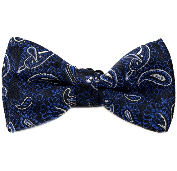 Dark Blue Boy's Bow Tie with Royal Blue Paisley