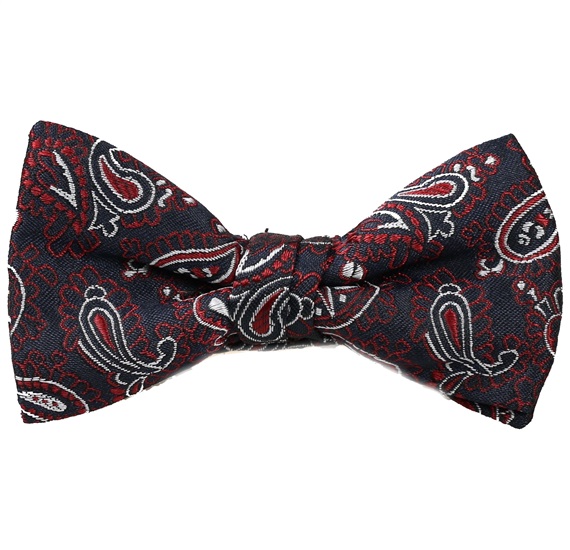 Boy's Dark Blue Bow Tie with Burgundy Paisley