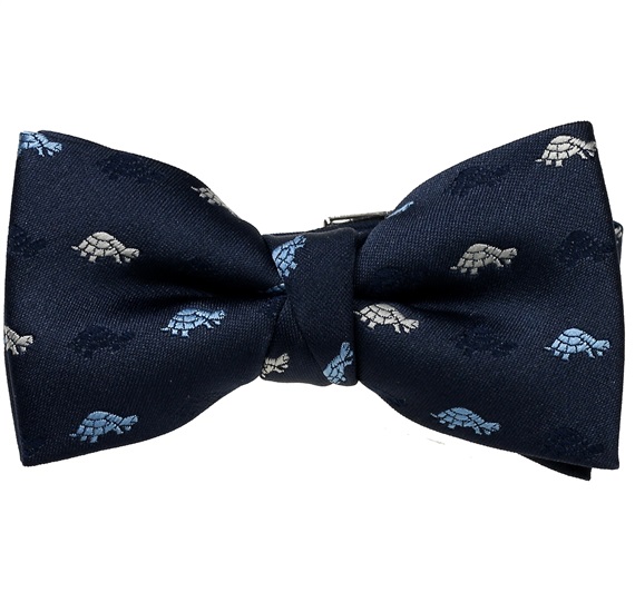 Boy's Dark Blue Bow Tie with Turtles
