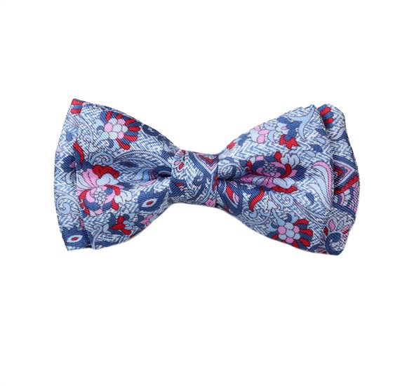 Blue Boy's Bow Tie with Flowers and Paisley