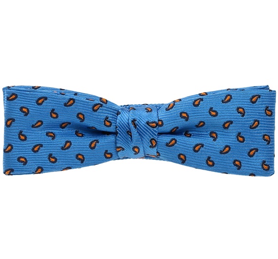 Boy's Royal Blue Bow Tie with Orange Paisley