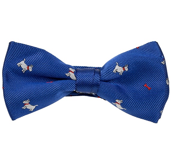 Boy's Royal Blue Bow Tie with White Dogs