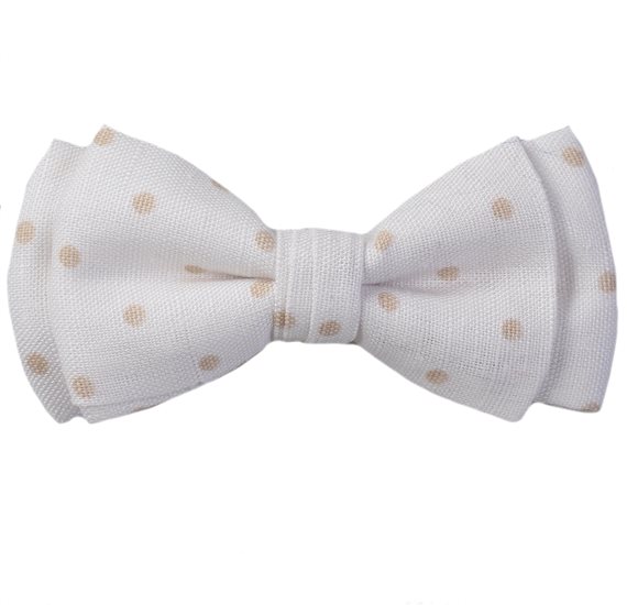 White Boy's Bow Tie with Beige Dots