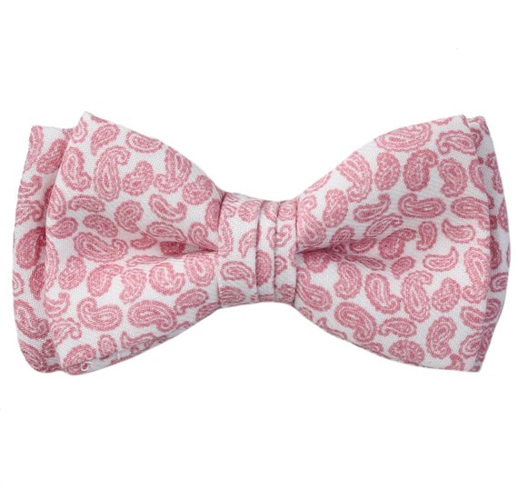 White Boy's Bow Tie with Pink Paisley