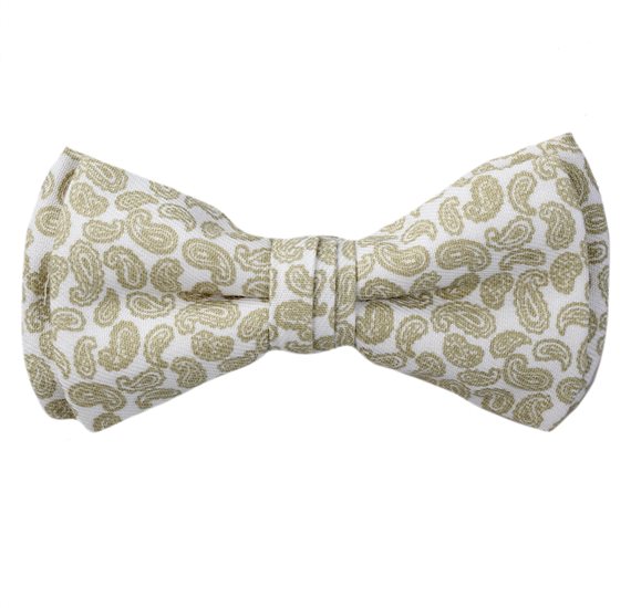 White Boy's Bow Tie with Green Paisley