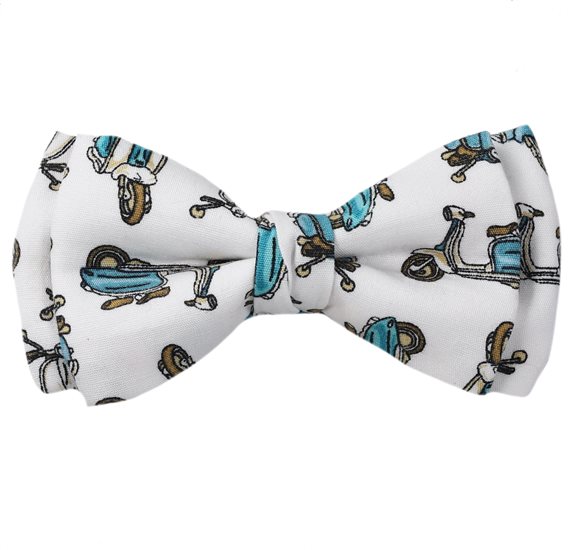 White Boy's Bow Tie with Turquoise Scooter