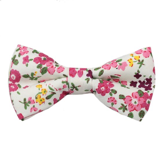 White Boy's Bow Tie with Flowers