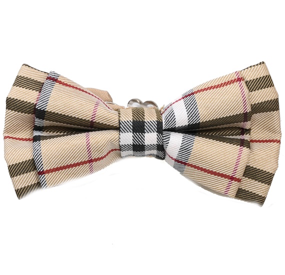 Beige Tartan Checked Boy's Bow Tie