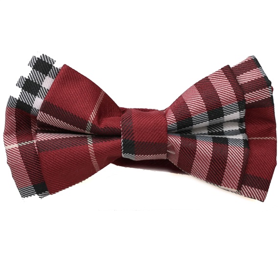Boy's Burgundy and White Tartan Bow Tie