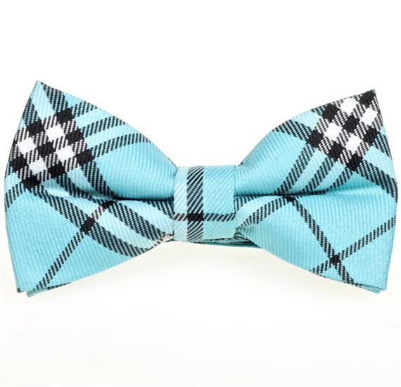 Boy's Turquoise and Black Scotch Plaid Bow Tie