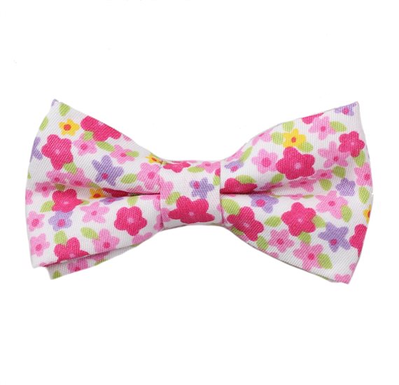White Boy's Bow Tie with Pink Flowers