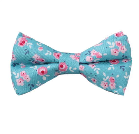 Turquoise Boy's Bow Tie with Flowers
