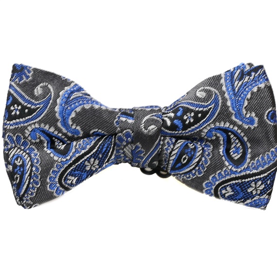 Boy's Grey Bow Tie with Royal Blue Paisley