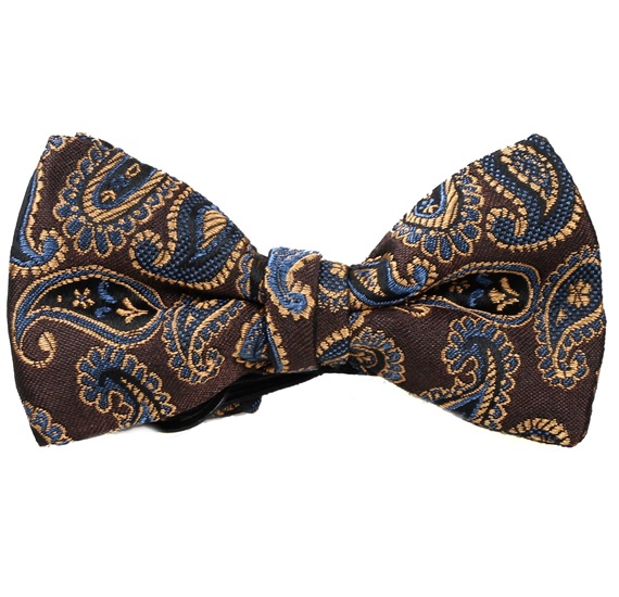 Boy's Brown Bow Tie with Blue Paisley
