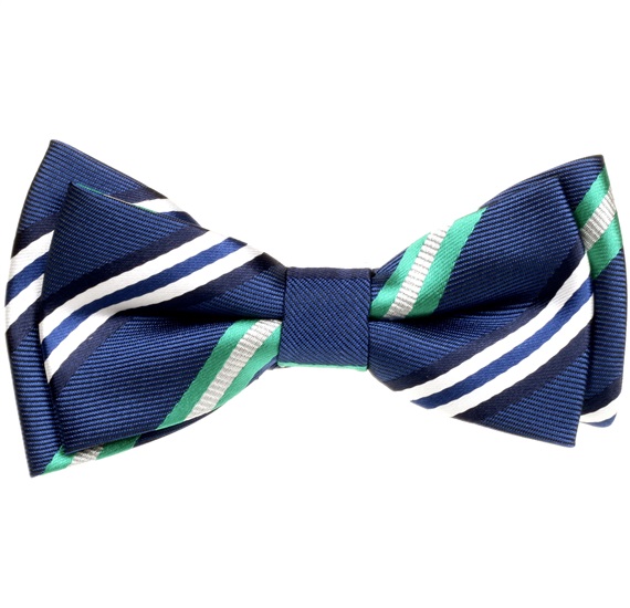 Boy's Dark Blue and Green Stripes Bow Tie