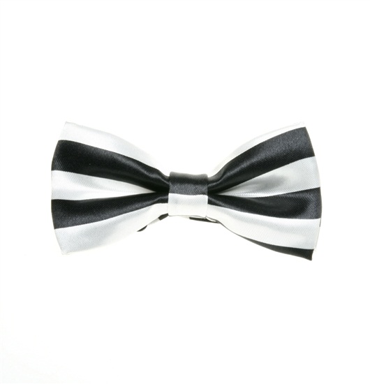 Boy's Black and White Stripes Bow Tie