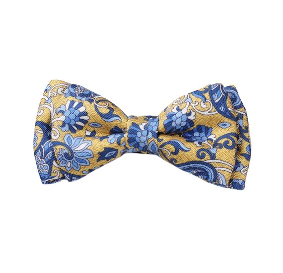 Yellow Silk Boy's Bow Tie with Flowers